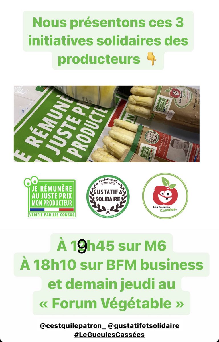 NicoChabanne's tweet photo. Les initiatives pour aider les producteurs de fruits et légumes français sont lancées ! 

Rdv demain jeudi au « Forum Végétable » à Paris pour tout expliquer sur cette mobilisation portée par les consommateurs et qui a lieu partout en France. 

On en parle ce soir 👉🏻 à 18h10 en direct sur BFM business, puis dans un reportage du 👉🏻JT de 19h45 sur M6. Merci à tous ! #SoutienAuxProducteurs #LePatronCestLeConso 

@FSProducteurs @C_qui_le_Patron