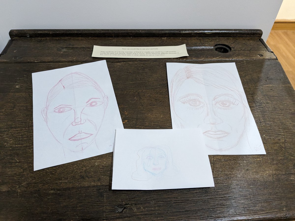 Feeling inspired by the #KurtSchwitter's portraits on display in our #TheArmittExplores exhibition? Why not draw your own? We have set up a small desk with paper, coloured pencils, a mirror & instructions on how to draw a #portrait Here are some examples drawn by visitors ✏️