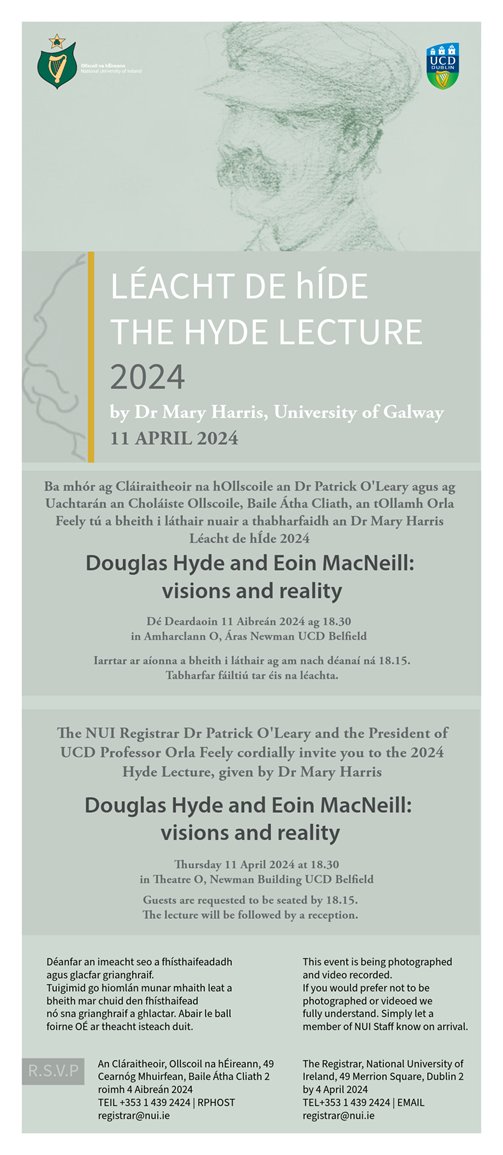 ✨Léacht de hÍde 2024✨ Bígí linn Déardaoin, 11 Aibreán nuair a thabharfaidh an Dr Mary Harris (@historyatgalway) léacht dar teideal 'Douglas Hyde and Eoin MacNeill: visions and reality'. 🗓️ 11 Aibreán | 6.30pm | Léachtlann O, Foirgneamh Newman nui.ie/news/2024/Hyde…