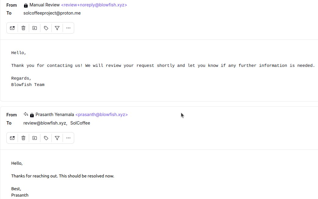 Why choose SolCoffee for your website?

Because even the Phantom Wallet (blowfish.xyz, phantom.app) has reviewed and deemed our application trustworthy, and whitelisted it!

$COFFEE #SOLCOFFEE