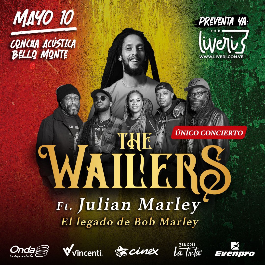 ¡TENEMOS SORPRESA! 💫 The Wailers con Julian Marley en Caracas! 🇻🇪 El legado de Bob Marley en concierto y con todos sus éxitos. ¡Prepárate para vivir una noche memorable que hará historia!  🎶📀 ❤💛💚