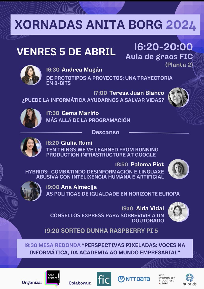 FIC_UDC's tweet photo. 📢 Xornadas Anita Borg 2024

Organizadas por las @hello_sisters_ 💪🏻

📅 5 abril
🕢 16:20-20:00
🏢 Aula de Grados

* sorteo dunha Raspberry Pi 5 entre os asistentes ás xornadas https://t.co/YTf0S7Achk