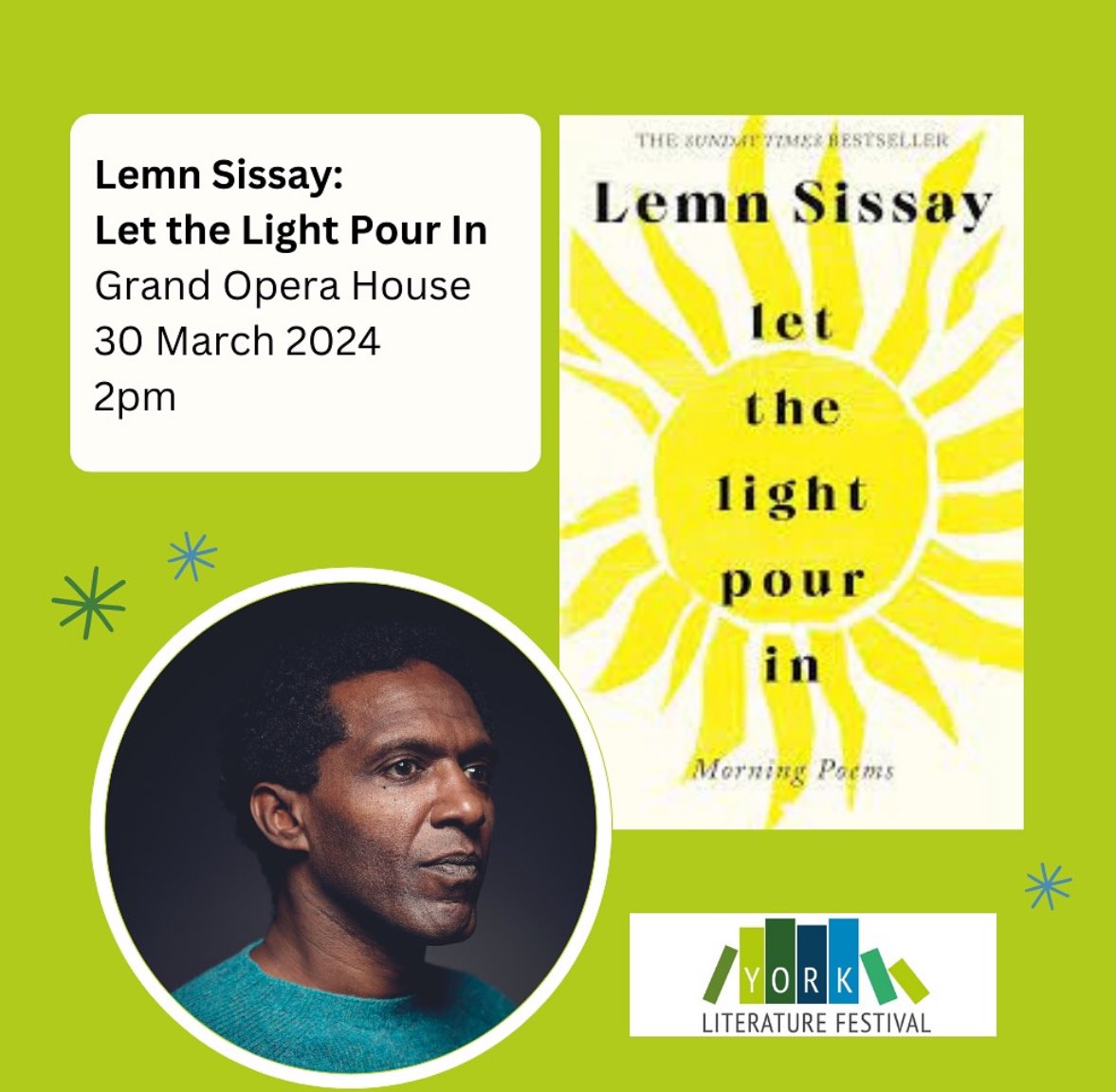 We are very excited to be working with the wonderful @lemnsissay once again ☀️ ☀️☀️☀️ Lemn will be appearing @grandoperayork as part of @YorkLitFest this Sat 30th March at 2pm, with a book-signing to follow ☀️☀️☀️☀️ Get your tickets here: shorturl.at/loDFI