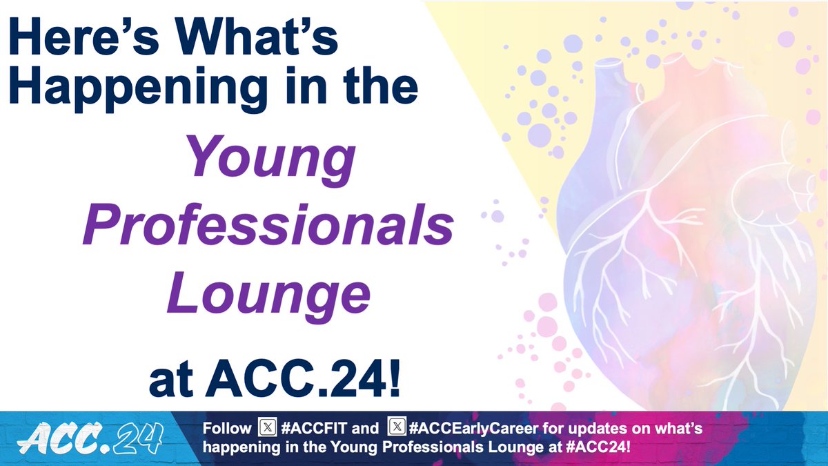 📢 #ACC24 is almost here! As Co-Chairs of the Young Professionals Lounge, @T_GuptaMD & I, along w/#ACCFIT & #ACCEarlyCareer Leadership Councils, have been working hard over last 6 months to create a unique slate of programming for our colleagues! 🧵👇🏾 for full YPL schedule!