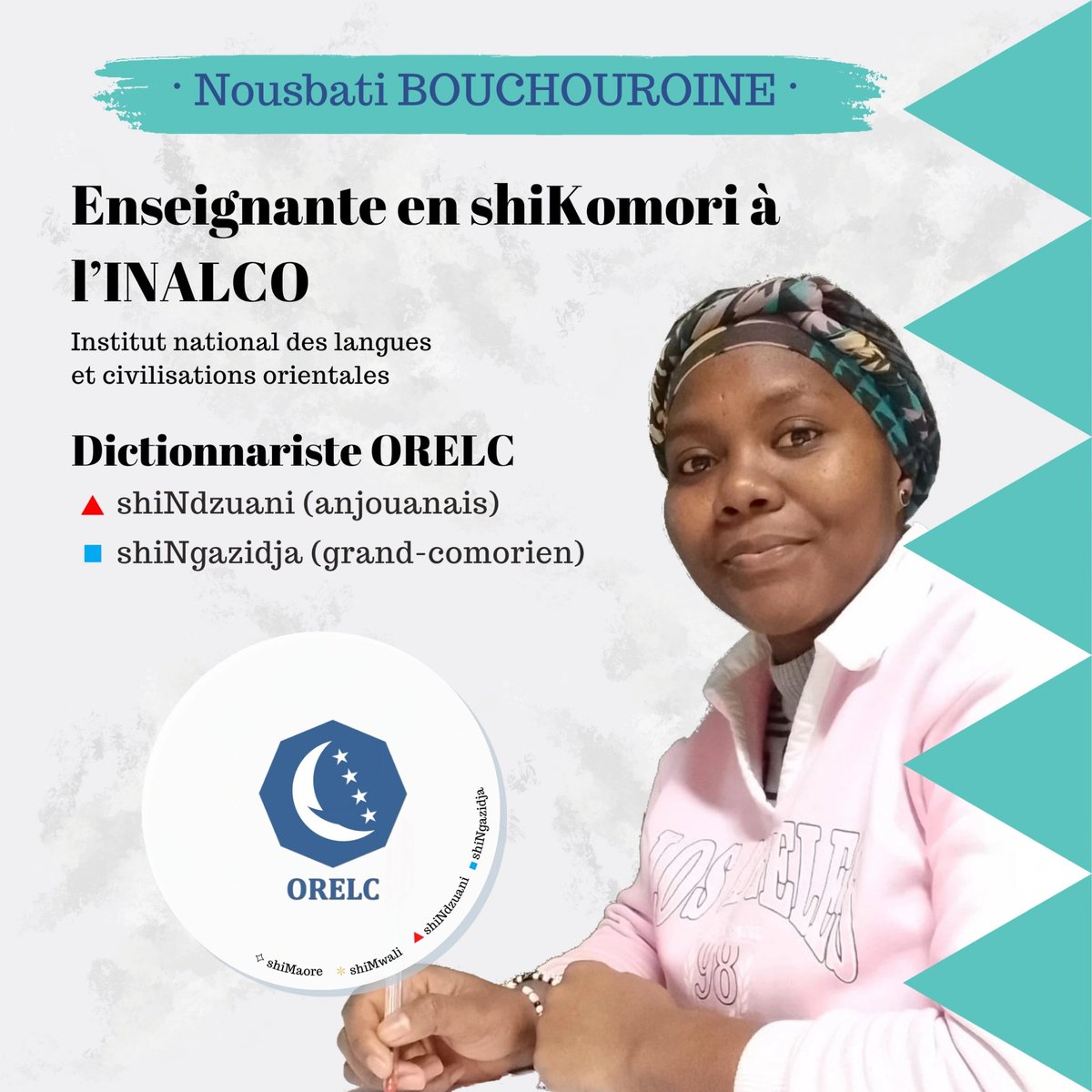 ORELC_Officiel's tweet photo. 🎉 Une nouvelle étoile brille dans notre domaine professionnel, le shiKomori renforcé de son éclat chez @Inalco

Félicitations à Nousbati BOUCHOUROINE pour son intégration remarquable à l'INALCO en tant qu'enseignante en shiKomori! 📚✨ 
@PressesInalco https://t.co/wenGqOkz1m