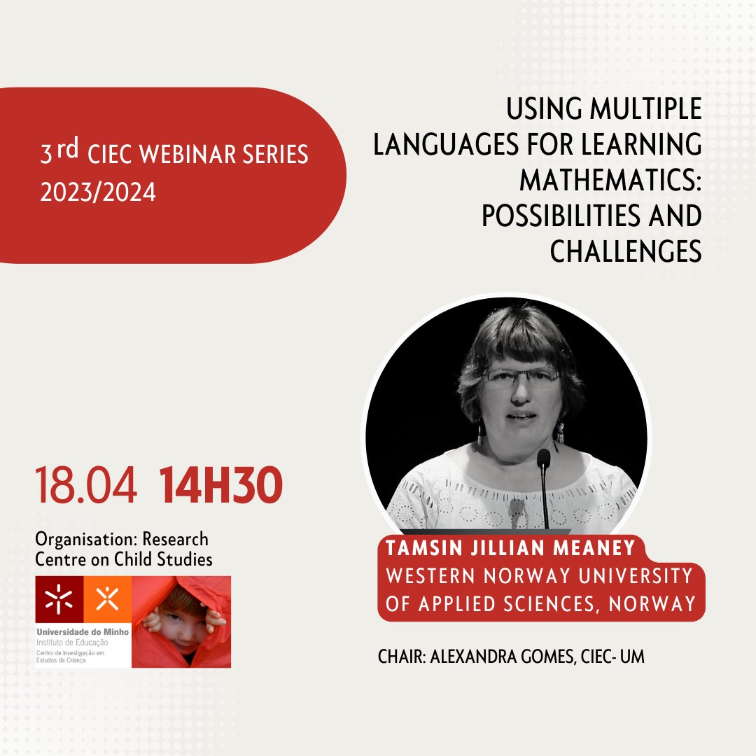 ciec_um's tweet photo. 3rd CIEC WEBINAR SERIES 2023/2024

📲 As inscrições estão abertas aqui: https://t.co/fE4vRksUTT
.
.
.
.
.
#ciec #webinar #evento #eventocientífico #curriculum #multiplelanguages #learning #mathematics #learningmathematics #possibilities #challenges #norway #appliedsciences https://t.co/MG06ikzCFm