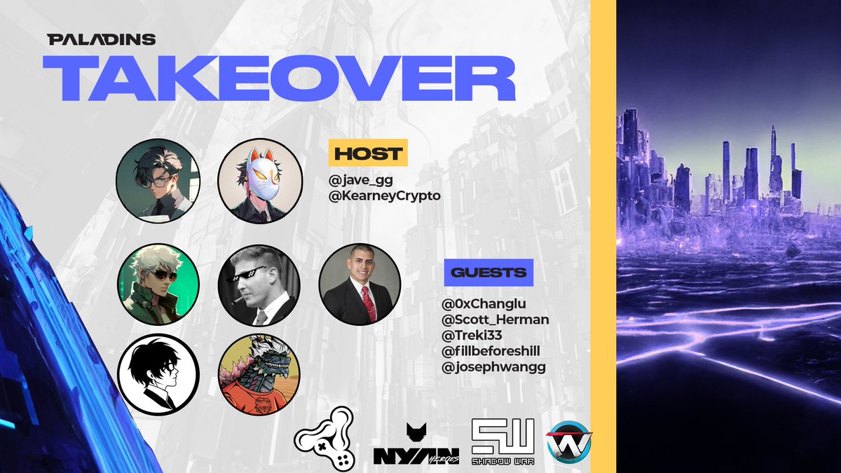Gaming IP is Everything. Paladins Takeover #24 Topic: 'How to Build a Sustainable Gaming IP: Difficulties and Importance' Hosts: @jave_gg @KearneyCrypto Guests: @0xChanglu rom Paladins DAO @Scott_Herman from @WagmiGameCo @Treki33 from @nyanheroes @fillbeforeshill from…