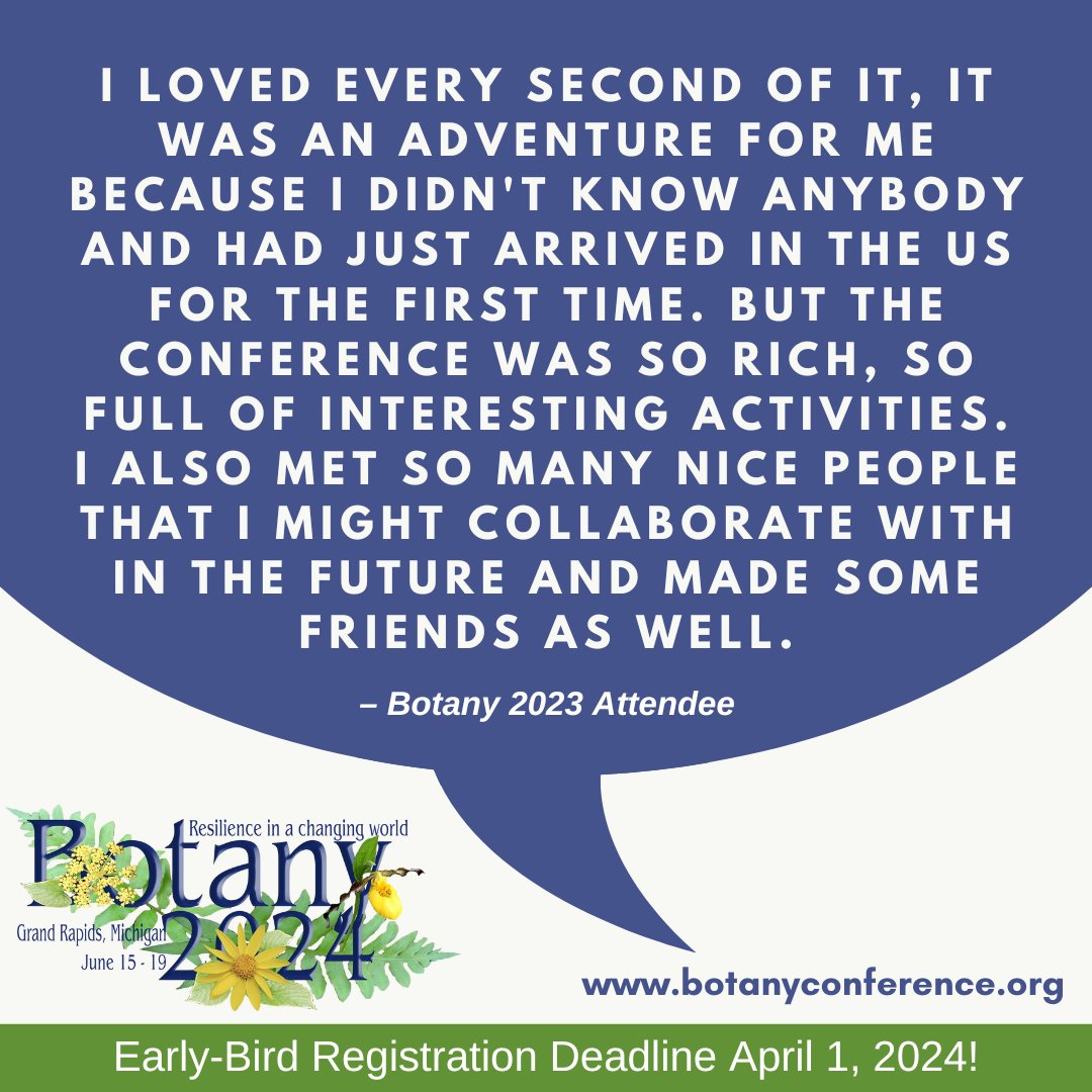 SEBotany's tweet photo. πΏπ Embark on your own adventure at #Botany2024! ππΏ
Connect, collaborate, & make lasting memories with YOUR global botanical science community. Roommate Finder available now!
EARLY REGISTRATION ENDS APRIL 1
https://t.co/UIXwrvzM8w
#SEBmeeting #Ethnobotany #SEBmembers https://t.co/hHHJnuQ2E3