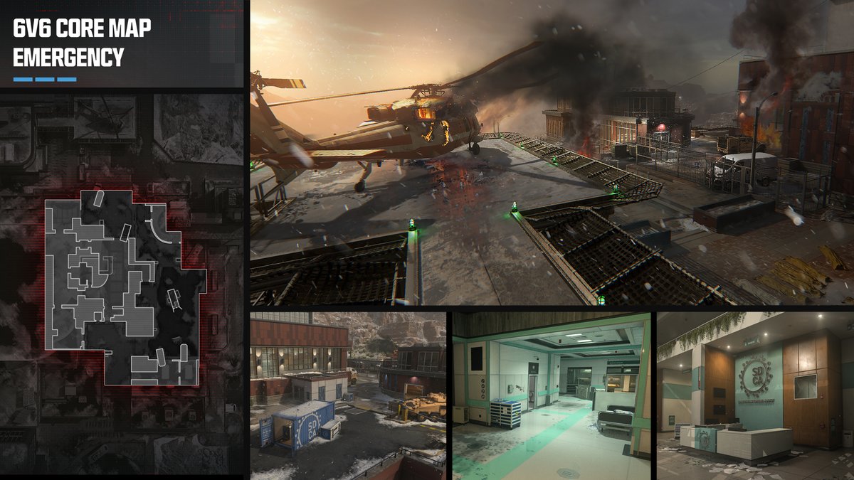CallofDuty's tweet photo. Six Core 6v6 Multiplayer Maps are coming to Season 3 of #MW3, 3 brand-new, one that’s remastered, and two repurposed from Vondel and Rebirth Island points of interest. https://t.co/rUIF9hbDfq

🌴 6 Star (Launch)
🔥 Emergency (Launch)
🌿 Growhouse (Launch)
🦈 Tanked (Launch)
📡 Checkpoint (In-Season)
🚤 Grime (In-Season)