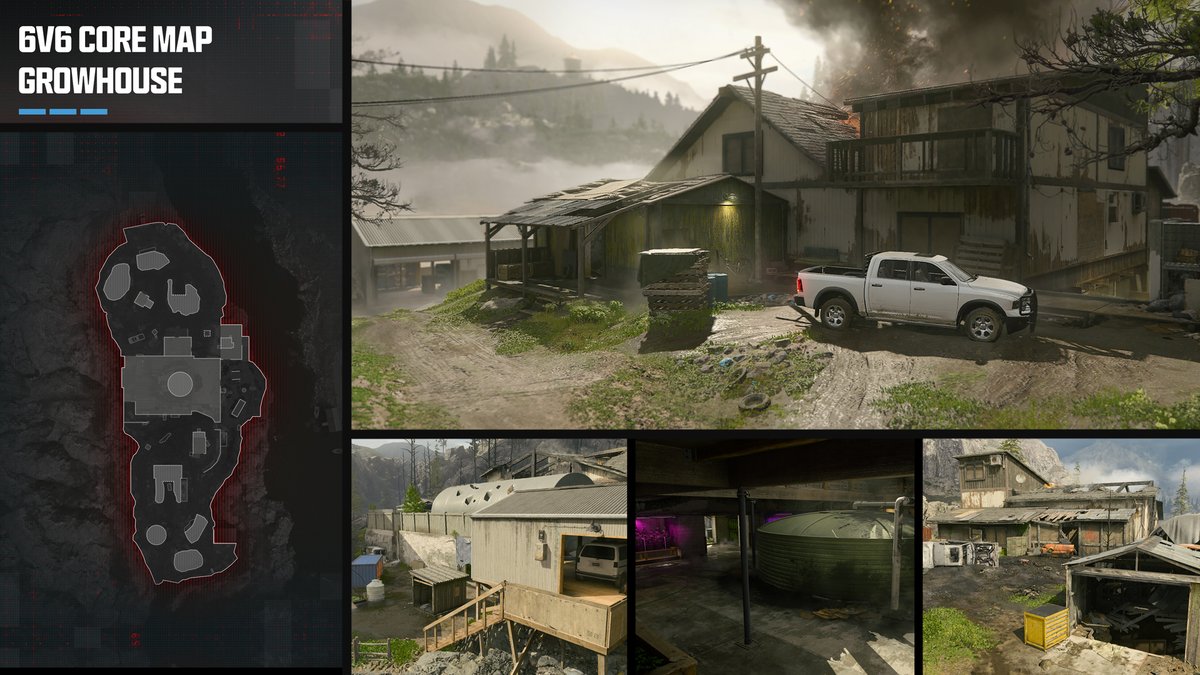CallofDuty's tweet photo. Six Core 6v6 Multiplayer Maps are coming to Season 3 of #MW3, 3 brand-new, one that’s remastered, and two repurposed from Vondel and Rebirth Island points of interest. https://t.co/rUIF9hbDfq

🌴 6 Star (Launch)
🔥 Emergency (Launch)
🌿 Growhouse (Launch)
🦈 Tanked (Launch)
📡 Checkpoint (In-Season)
🚤 Grime (In-Season)