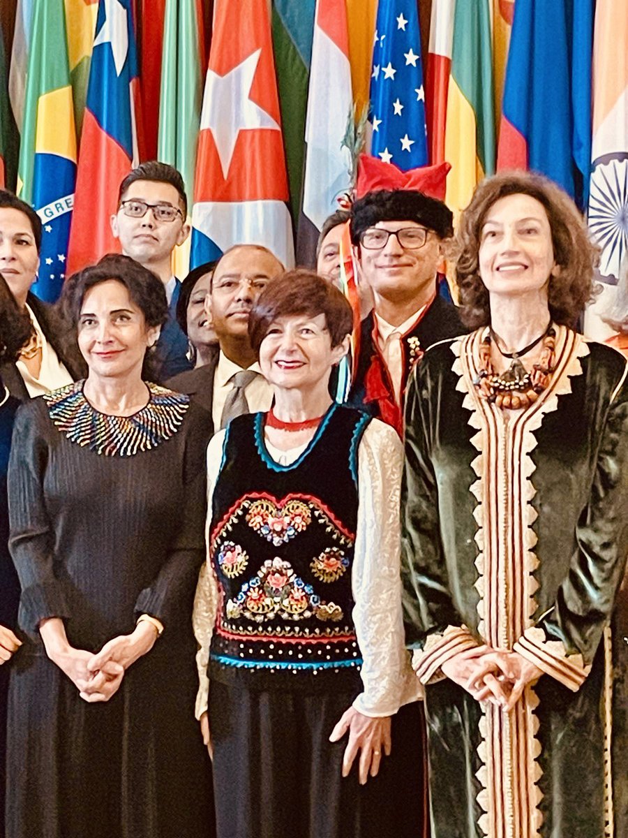 PGC_of_UNESCO's tweet photo. The 219th session of the @UNESCO #ExecutiveBoard ended today with the adoption of key decisions advancing the implementation of the #GeneralConference Resolutions. Celebrating here the diversity and beauty of our traditional costumes was truly uplifting. Warm congrats to all! https://t.co/QOyRlprvfw
