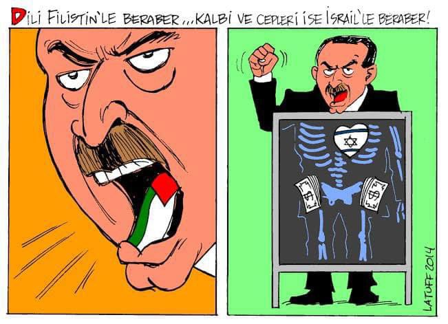 aimonyan's tweet photo. A very interesting picture, which is titled:
"My tongue is with Palestine, but my heart and pockets are with Israel." A caricature depicting Erdogan's typical politics.
@mherabraham https://t.co/CmjgFtCSf1