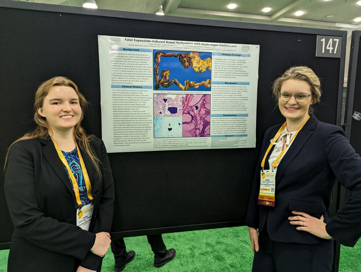 Congratulations to Fourth Year Med Student, Jordan Schneider, and Dr. Kate Swanson, PGY-2, for presenting their poster at USCAP! #USCAP2024
<a href="/GWPathology/">GWPathology</a>
<a href="/GWSMHS/">GW SMHS</a>