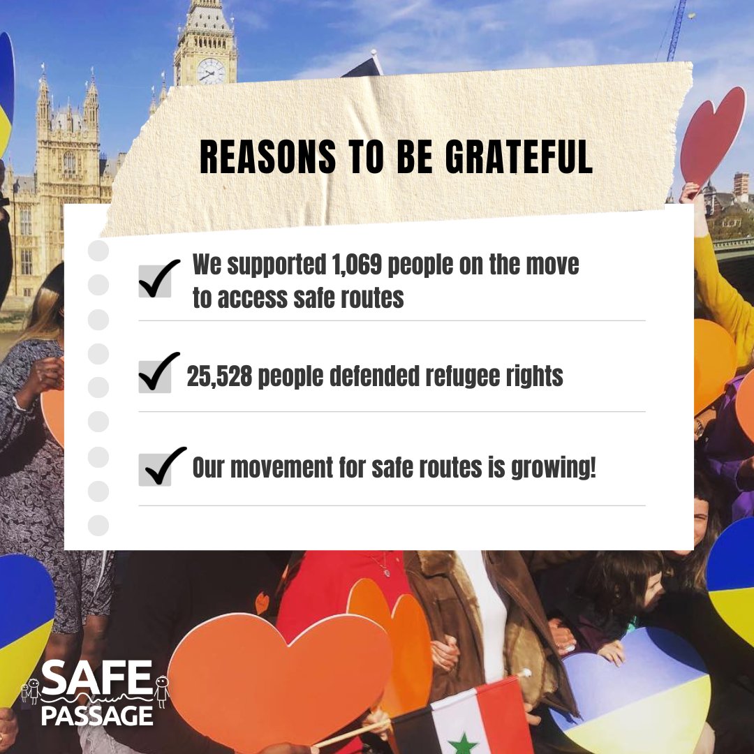 Our movement is growing! Thank YOU for standing up for refugee rights and safe routes. 🧡 Together we can create a difference - join us safepassage.org.uk/routes-to-safe… #SafePassage #Thankful