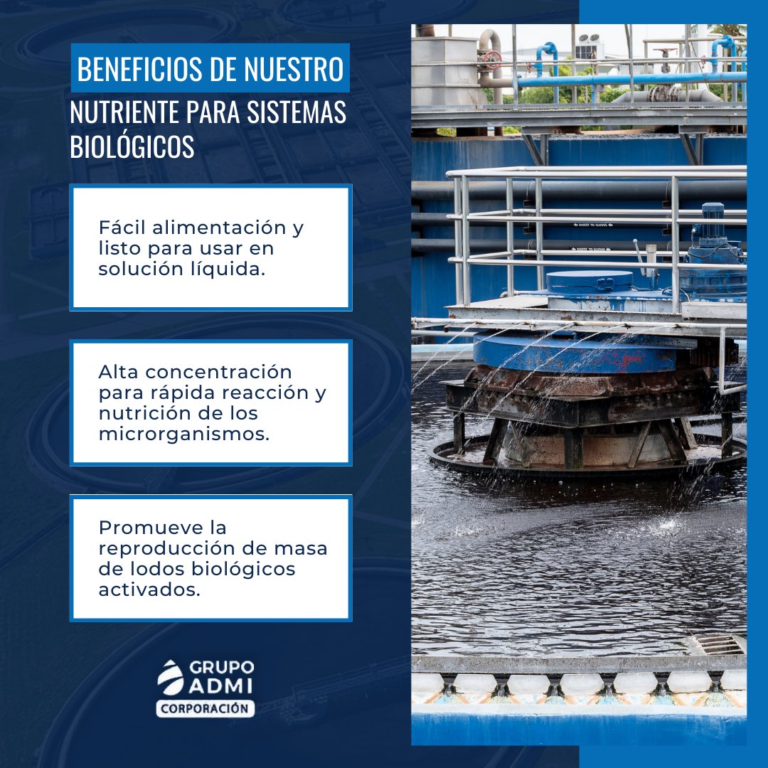 grupoadmicorp's tweet image. Descubre los beneficios de nuestro nutriente para sistemas biológicos en Grupo Admi.💧🌊

¡Aprovecha los beneficios de nuestro tratamiento y mejora la eficiencia de tu sistema!✨🧳

#TratamientoAguasResiduales #EficienciaOperativa
#SostenibilidadAmbiental #GrupoAdmi