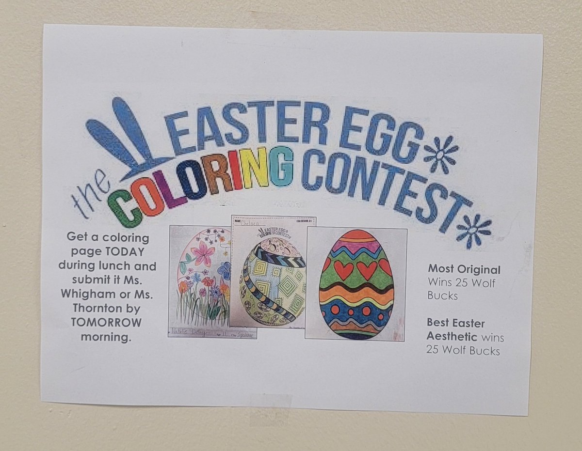 WelchMSStuCo's tweet photo. Pick up an egg template to participate in the Egg Decorating Contest. Turn them in tomorrow to Ms. Whigham or Coach Thornton. π£
@Welch_WolfPack
#WMSWolfPack #WolfPack #BlueandGold #WolfPackPride #WolfPackStuCo https://t.co/cEKOxcWAmA