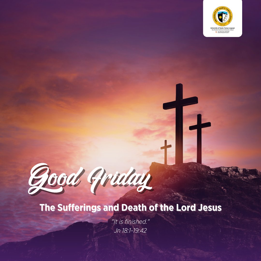 USTLegazpi's tweet photo. To understand the full destructive force of sin and Jesus' unwavering love for sinful humanity, we reflect on His sufferings and death on Good Friday.

#Lent2024 https://t.co/RizJa5xubc