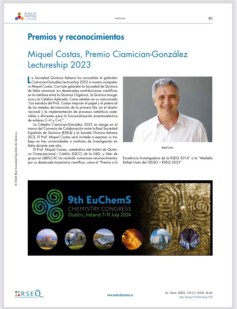 Pep Anton Vieta (@pquimic) on Twitter photo Entre les notĂcies, destaquen el Premi Ciamician-González Lectureship 2023 <a href="/SocChimIta/">SocietĂ Chimica Italiana</a> a <a href="/MiquelCostas/">Miquel Costas</a> <a href="/IQCCUdG/">IQCC UdG</a> <a href="/QBIScat_UdG/">QBIS-CAT Research Group</a> <a href="/univgirona/">Universitat de Girona</a>
#udgent Entre les notĂcies, destaquen el Premi Ciamician-González Lectureship 2023 <a href="/SocChimIta/">SocietĂ Chimica Italiana</a> a <a href="/MiquelCostas/">Miquel Costas</a> <a href="/IQCCUdG/">IQCC UdG</a> <a href="/QBIScat_UdG/">QBIS-CAT Research Group</a> <a href="/univgirona/">Universitat de Girona</a>
#udgent