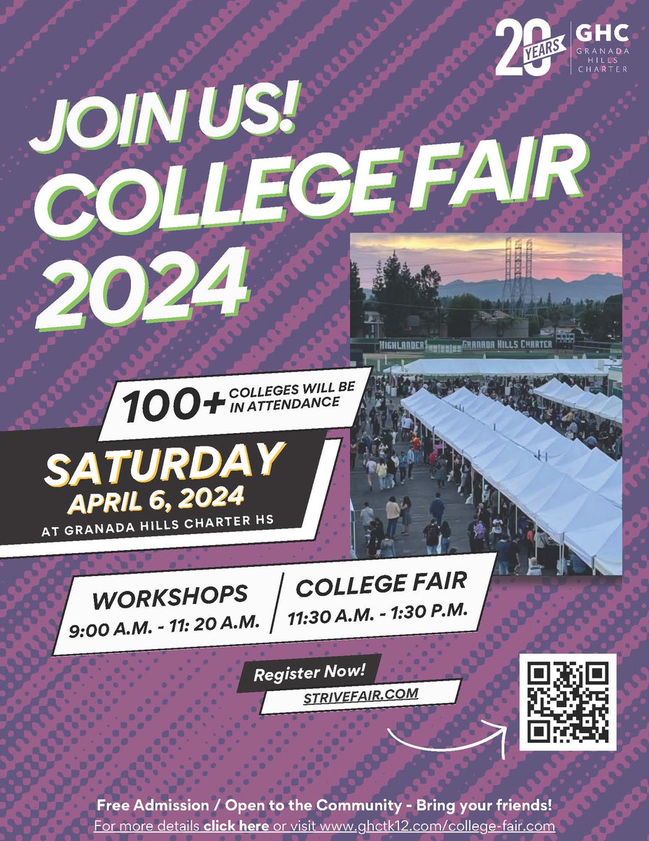 Open to the Public: Don't miss our annual College Fair on April 6 for an opprtunity to connect with 100+ college representatives from around the world! Register at ghctk12.com/college-fair