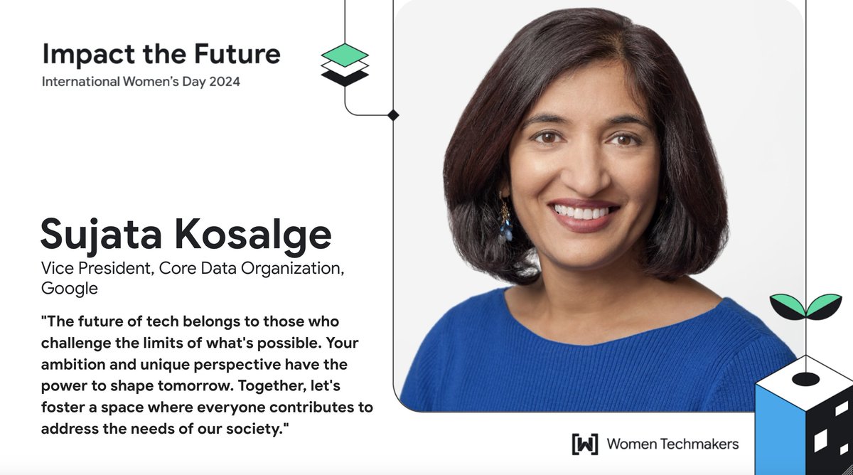 Tech's future is shaped by those who dare to push boundaries. 🌟 Sujata Kosalge, Vice President of Core Data Organization at Google, encourages us to build a collaborative space where everyone's voice counts. Share your voice and become a WTM member → bit.ly/membersiwd24