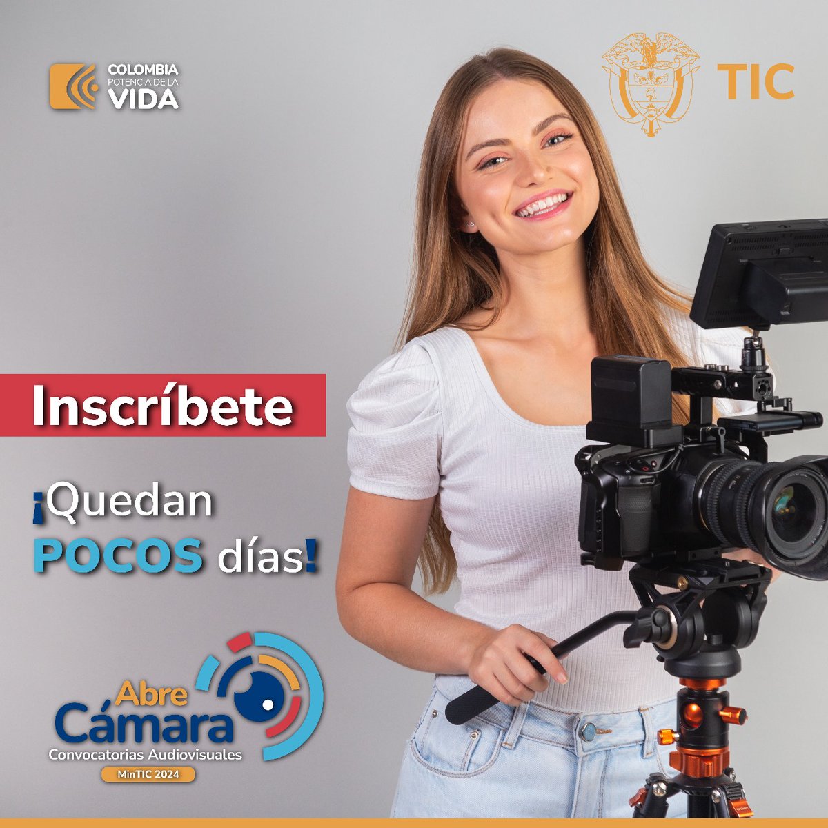 Ministerio_TIC's tweet photo. ¡Estamos en cuenta regresiva!  Quedan solo 7 días para el cierre de inscripciones en #AbreCámara2024. ¡Haz realidad tus proyectos en la TV pública asegurando tu participación ahora. Inscríbete y marca la diferencia. Detalles en: https://t.co/ioCnNbfqTC https://t.co/4LSU0aN7aL