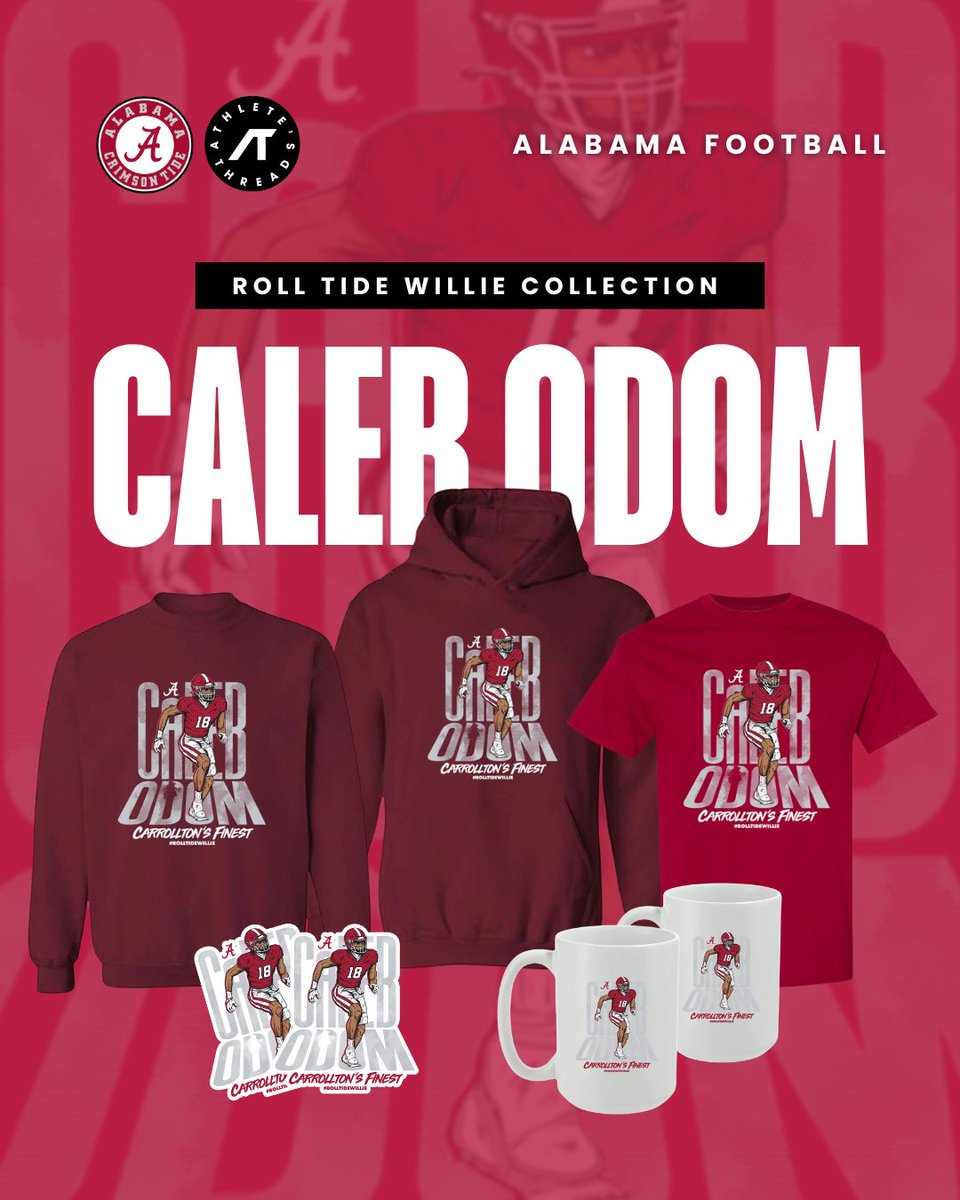 🔥🏈New Roll Tide Willie collection featuring Caleb Odom is now live! Elevate your Alabama fan gear and support your student athletes! 🛒athletesthread.com/collections/ro… @AthletesThread