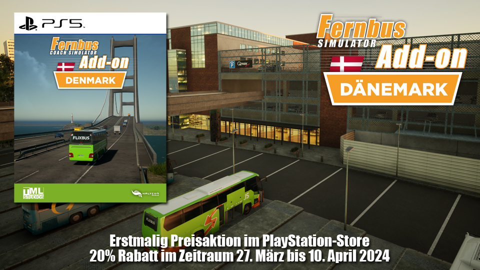 PlayStation 5-Version vom Fernbus Simulator DLC-Dänemark im Angebot

Erstmalig wird das Fernbus DLC-Dänemark im PlayStation-Store vergünstigt angeboten. So lassen sich 20 Prozent sparen.
Angebotszeitraum 27. März bis 10. April 2024. 
store.playstation.com/de-de/product/…