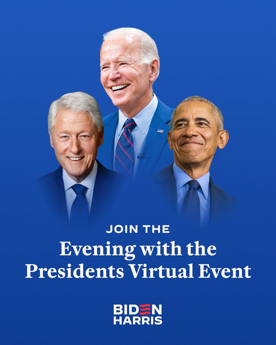Getting three presidents together for one event is a BFD, and you don’t want to miss it. Chip in now to join @JoeBiden, @BarackObama, and @BillClinton for a moderated discussion on the stakes of this election: joe.link/3POTUSVirtual