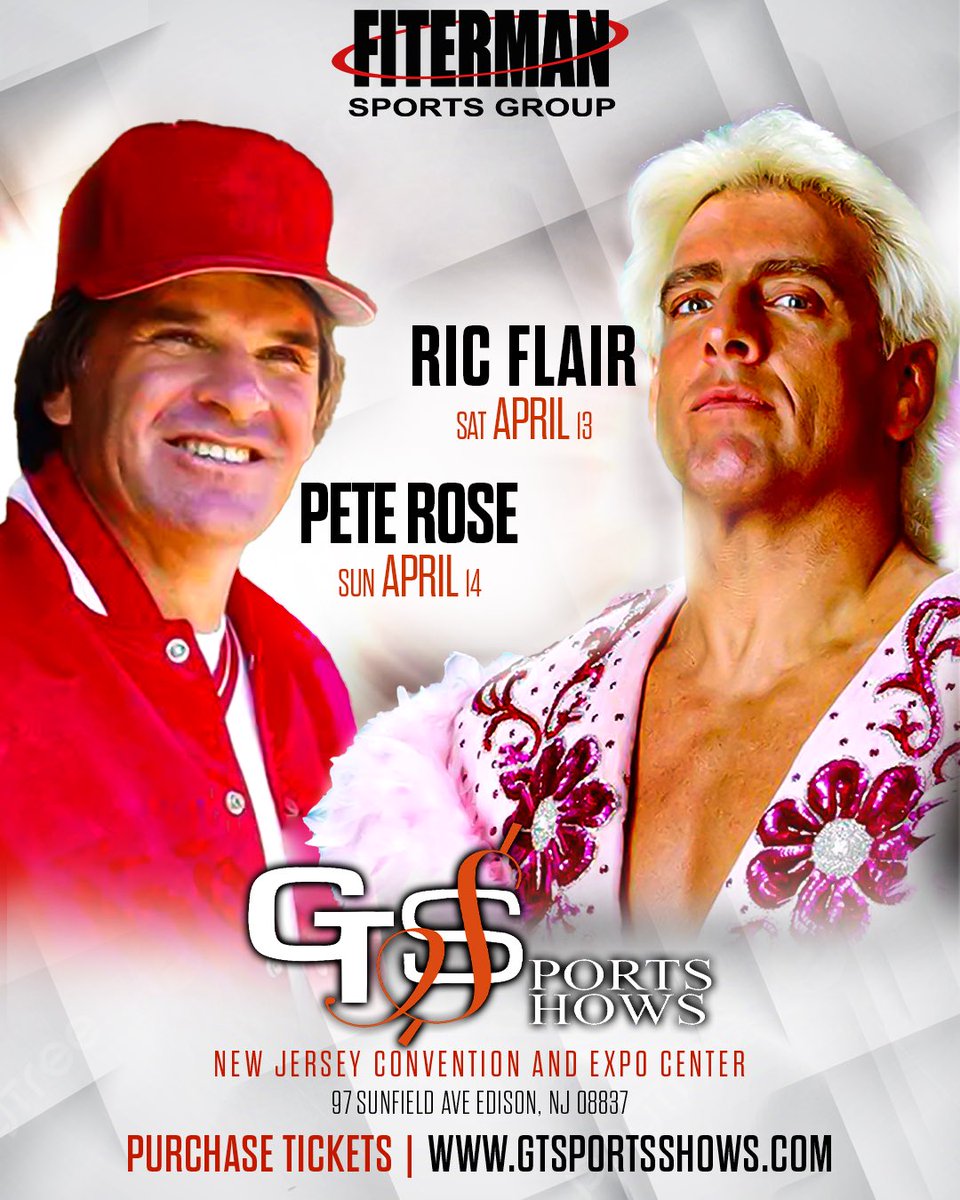 🤩 Meet @RicFlairNatrBoy and @PeteRose_14 this April at the GTSM Autograph Show on April 13th & 14th! Tickets are now on sale, and we are accepting mail-ins. 👉Purchase Tickets Now: gtsportsshows.com 👉We Are Accepting Mail-ins: fitermansports.com/gtsm-event/ #FitermanSports