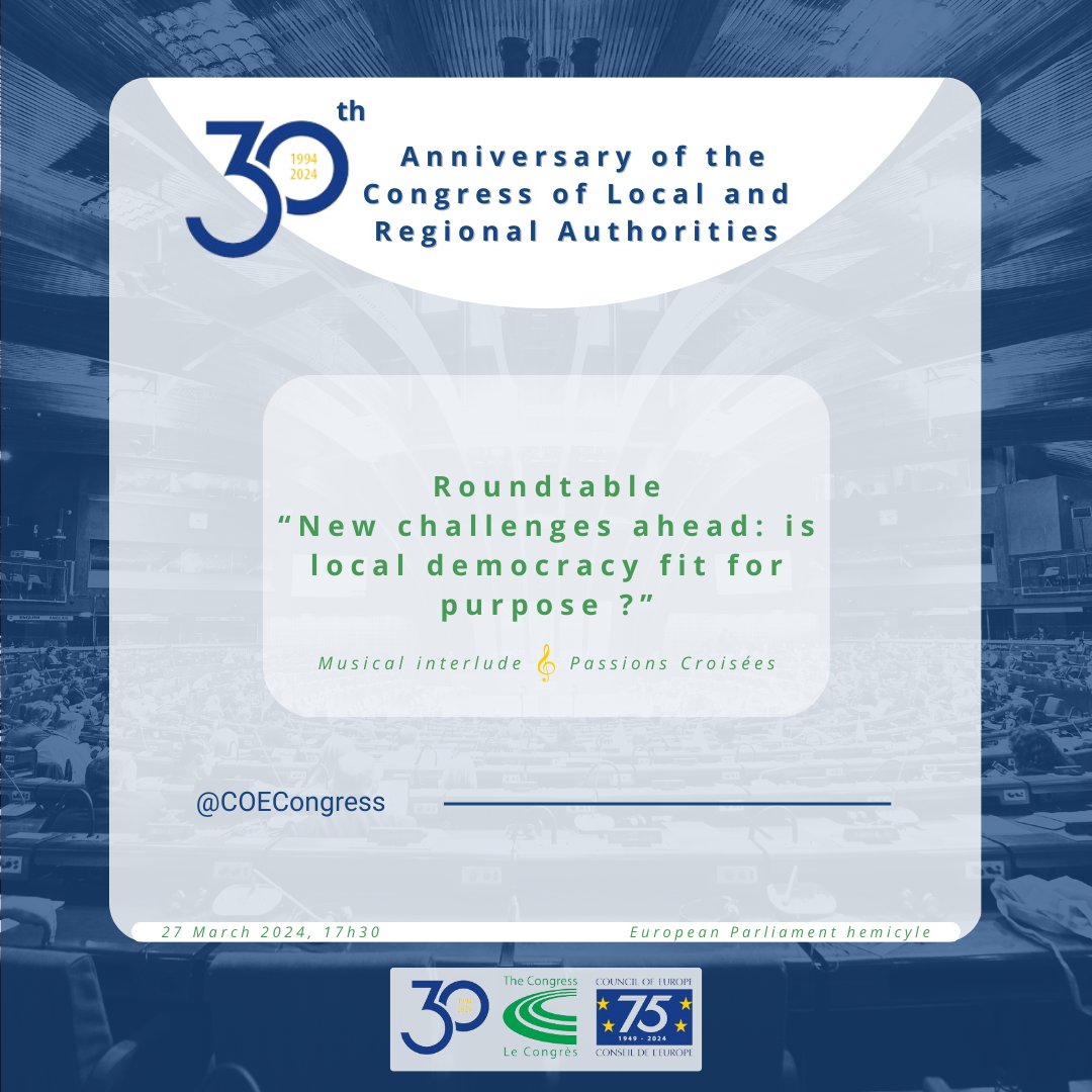 COECongress's tweet photo. Opening of the 30th anniversary of the @COECongress : New challenges ahead: is local #democracy fit for purpose ?
#46thSession #30thbirthdayCOECongress https://t.co/l1M6XRldPJ