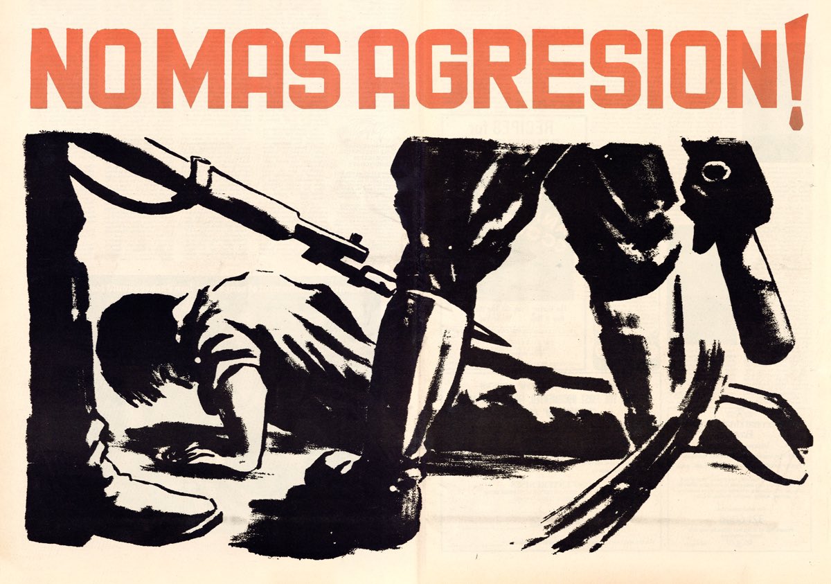 RadicalMediaArc's tweet photo. From our collection: « No More Agression! »
Mexican student poster in response to the Tlatelolco massacre of 1968, where the US-backed government of killed hundreds of students protesting the upcoming Olympic Games.  Reproduced in the Los Angeles Free Press issue of April 1971. https://t.co/q7mtS74U2p