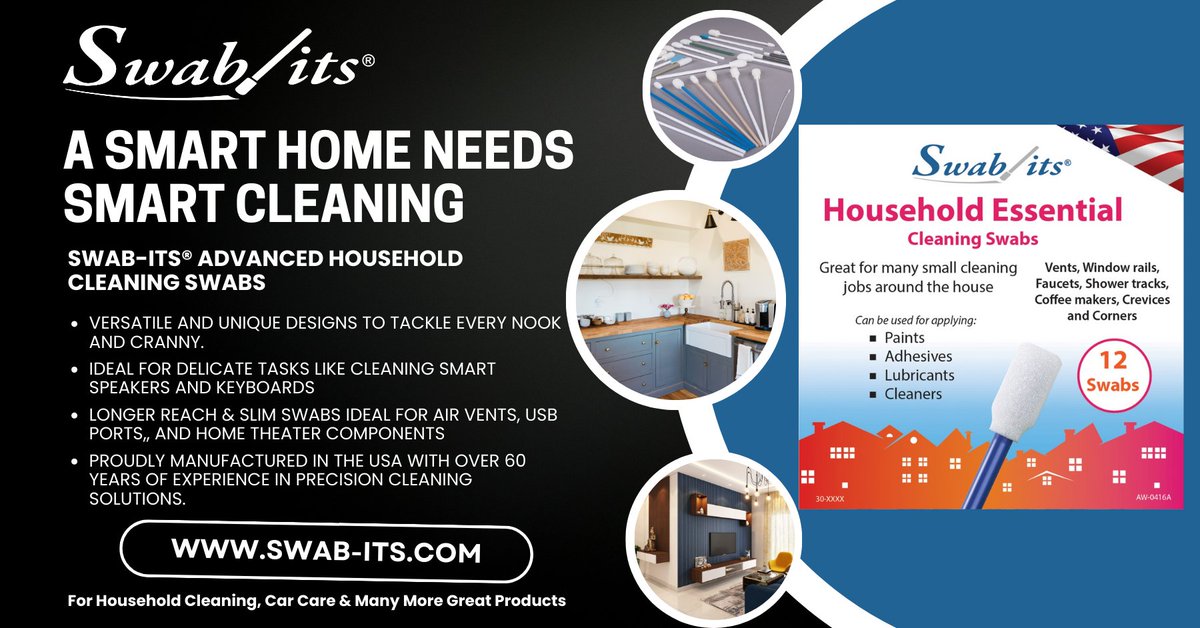 Swabits's tweet photo. Make every corner of your smart home sparkle with Swab-its®  Advanced Foam Cleaning Swabs! Our specially designed, reusable swabs reach the tightest spaces to keep your modern appliances and areas pristine. Find us at https://t.co/oNbByziYIl
#swabits #PrecisionCleaning #madeinusa https://t.co/OktQ0Qz1kL