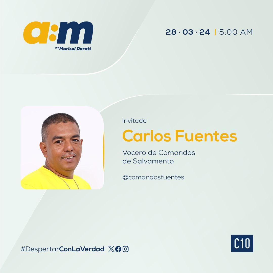 <a href="/CvsOficial/">Cruz Verde Salvadoreña</a> En el set de la Entrevista participará el Vocero de Comandos de Salvamento, <a href="/comandosfuentes/">Carlos Fuentes Oficial.</a>. 

¡Te invitamos a #DespertarConLaVerdad!