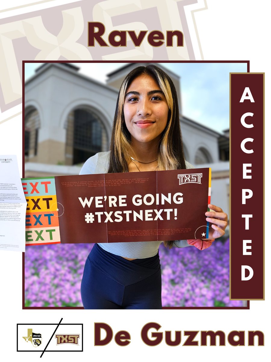 Congratulations to @IrvingHigh student, Raven, on her acceptance to @TAMU @UTArlington @TxStateBobcats. We are #AVID proud! #txstnext #utabound #gigem #texastornadodesigns
