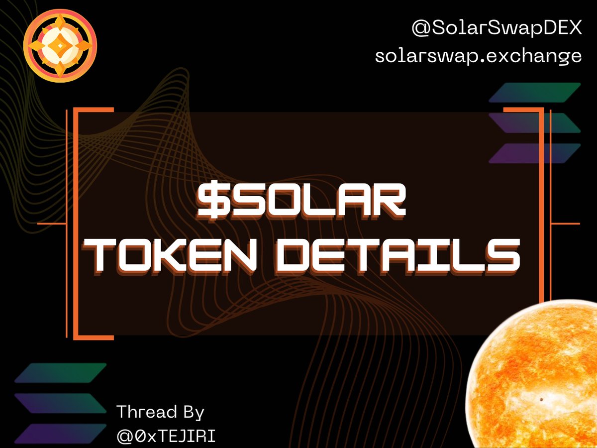 0xTEJIRI's tweet photo. $SOLAR the native currency for #SolarSwap
100% of utility revenue goes straight to the token in the form of buybacks
Holders would benefit as the governance token will be used for:
➢Staking to earn protocol fees
➢Governance votes on protocol decisions
➢Buybacks from revenue