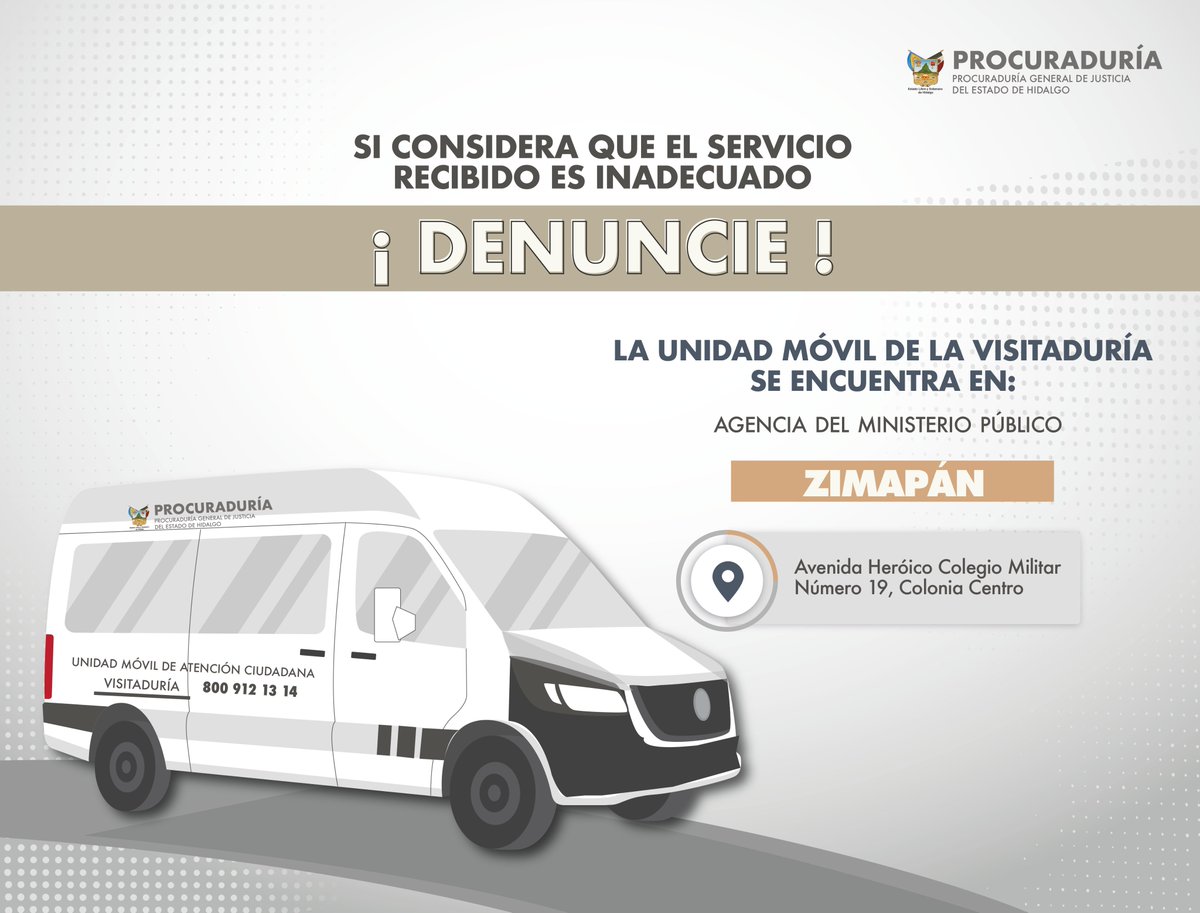 PGJE_Hidalgo's tweet photo. Personal de la Visitaduría General de la #PGJEH se encuentra en la agencia del #MP de #Zimapán, supervisa que la atención a la población sea adecuada.
¡Si tienes alguna queja, acércate y denuncia!
🕰️9:00-16:00 h
📱#PROCURATEL 800 912 1314 https://t.co/sZXVXODvfC