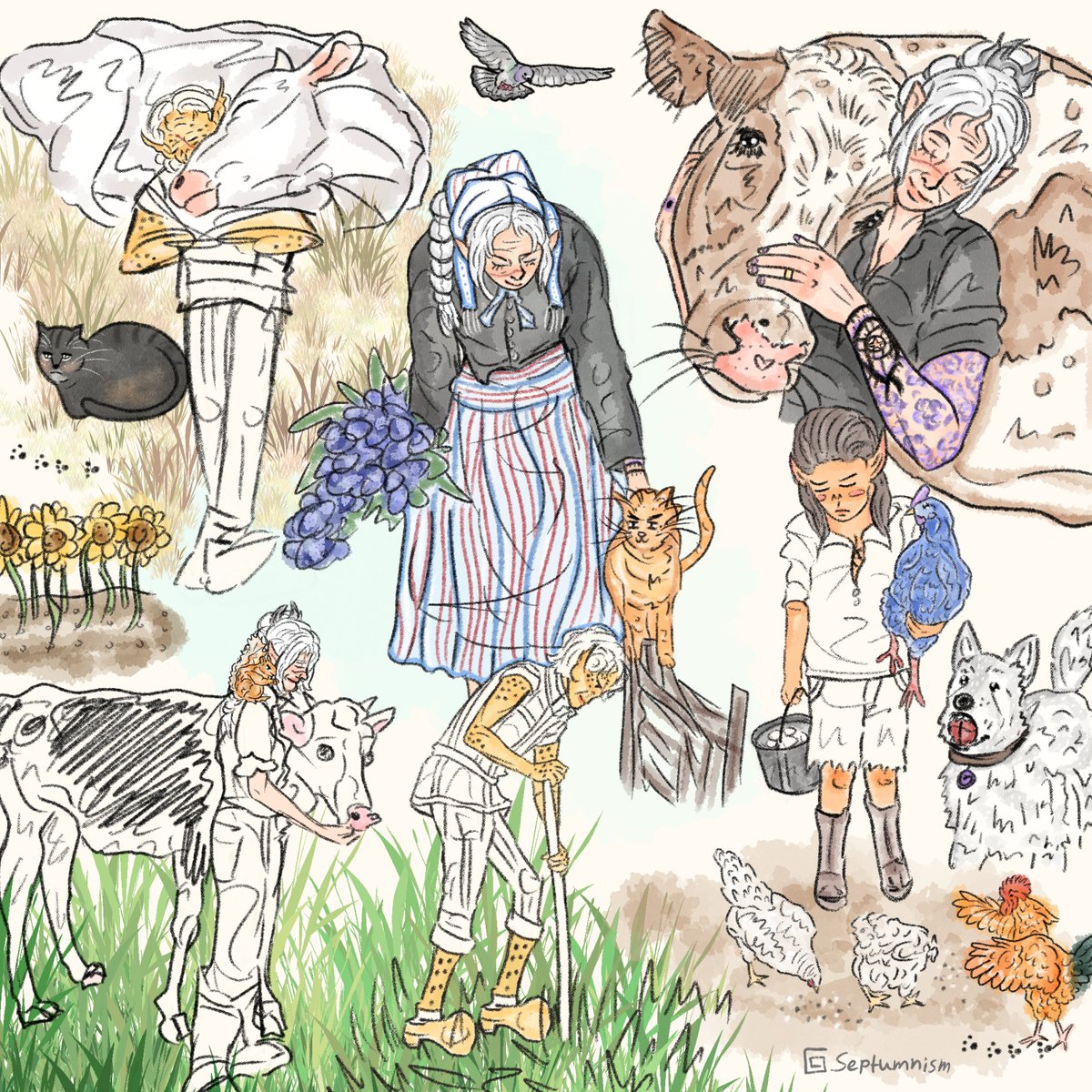 Repost of my farm life doodles 🌻
#BG3 #BG3art #Shadowheart