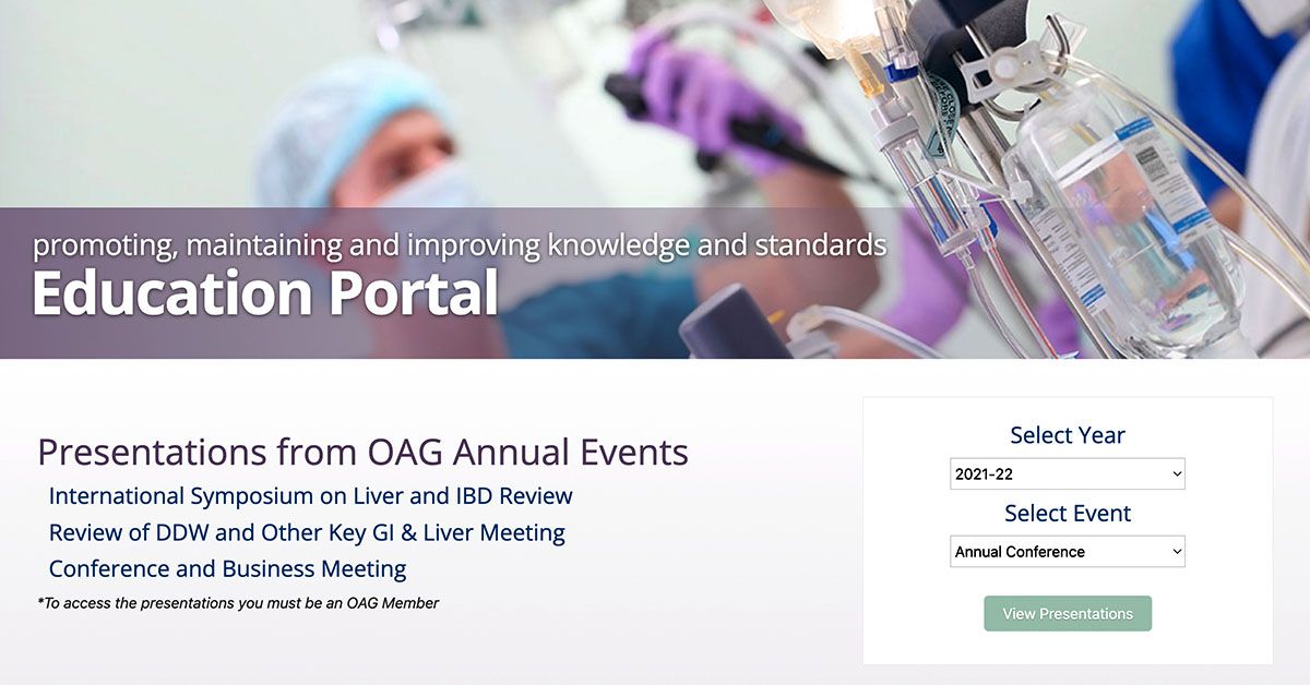 Have you visited our Education Library lately? An exclusive OAG Membership Benefit. It contains over 550 Presentations and recordings from the past 17 years of OAG Annual Conferences, Post DDW Courses, and Liver Symposia. buff.ly/3IWFwnM #gastroenterology #OAG #IBD