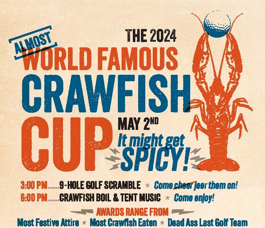 TheExtension's tweet image. Get ready for the 2024 Crawfish Cup! 
It might get spicy, and it will definitely be a fun time!
Play as a team or come jeer on the golfers. We'll have live music, unlimited crawfish, and games- all to support our life-saving work!