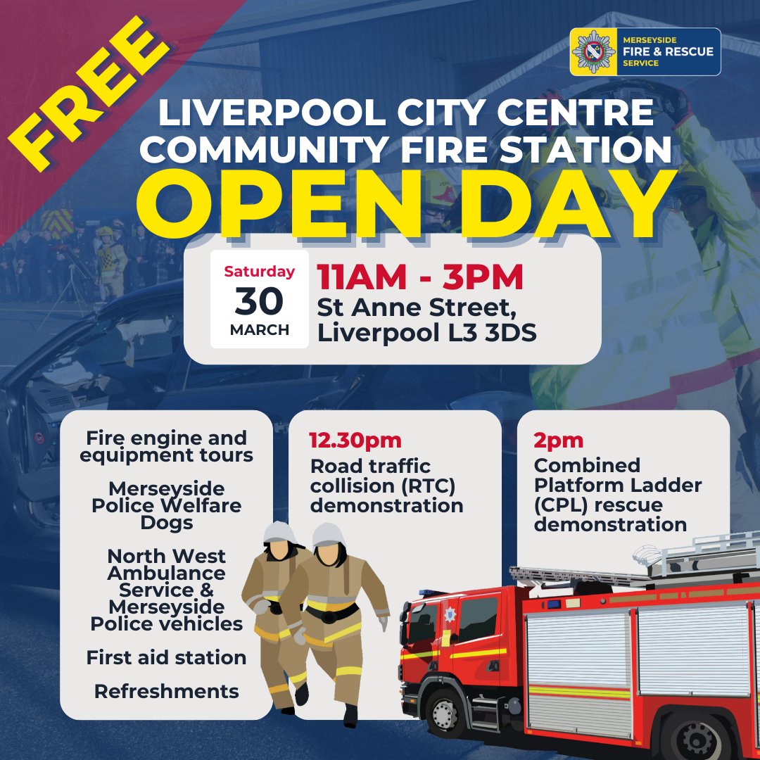 It’s Wallasey and Liverpool City Centre’s turns to host their Community Fire Station Open Days this Saturday! These family-friendly events are a chance to meet your local crews, tour the fire engines and watch as firefighters carry out a number of demonstrations.