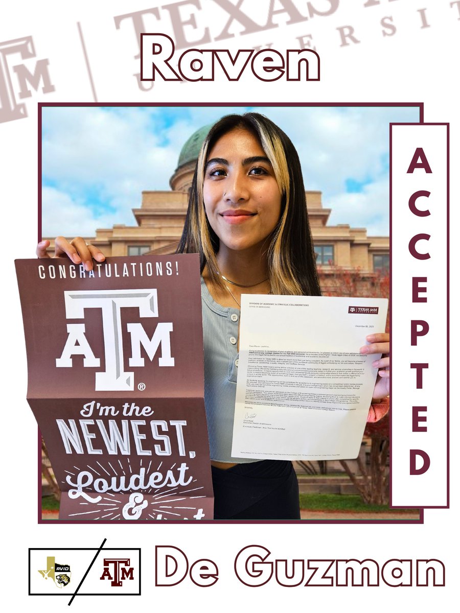 IHS_AVID's tweet photo. Congratulations to @IrvingHigh student, Raven, on her acceptance to @TAMU @UTArlington @TxStateBobcats. We are #AVID proud! #txstnext #utabound #gigem #texastornadodesigns https://t.co/73UpFvKDa7