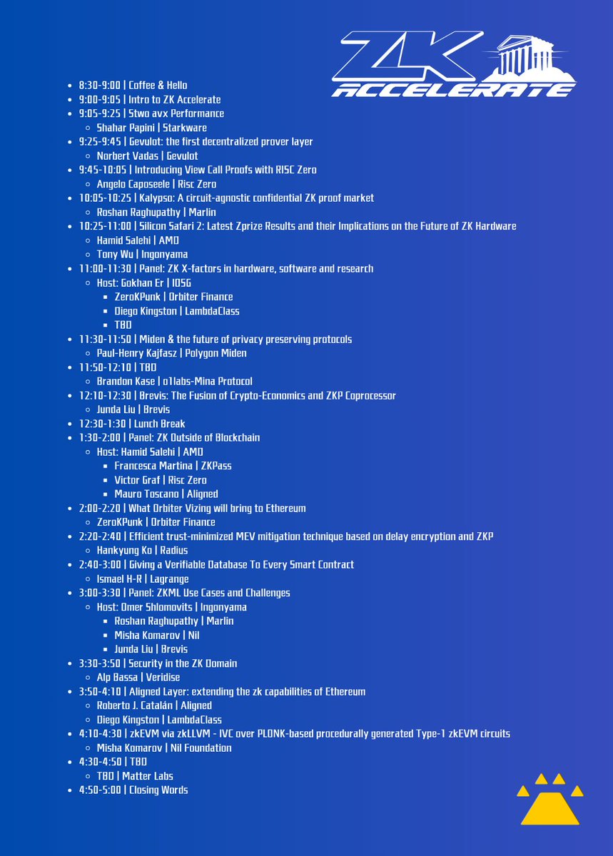 + ZKAA, April 11, full house! 🗓️ + agenda is filling up🚀 + a new keynote: Silicon Safari 2: Latest Zprize Results and their Implications on the Future of ZK Hardware 👀 + event page: lu.ma/f5rwv3b1