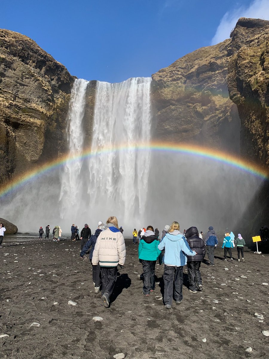 GeographySTAHS's tweet photo. We then journeyed to the stunning Skogafoss waterfall #waterfalls #rainbows https://t.co/af0ozYxvpb