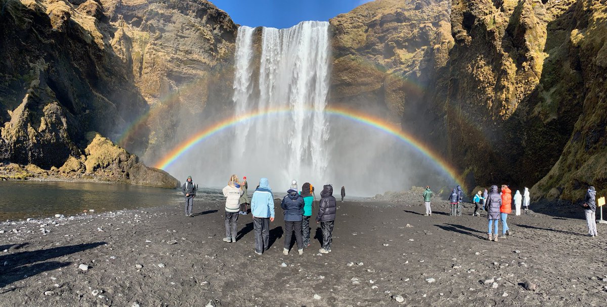 GeographySTAHS's tweet photo. We then journeyed to the stunning Skogafoss waterfall #waterfalls #rainbows https://t.co/af0ozYxvpb