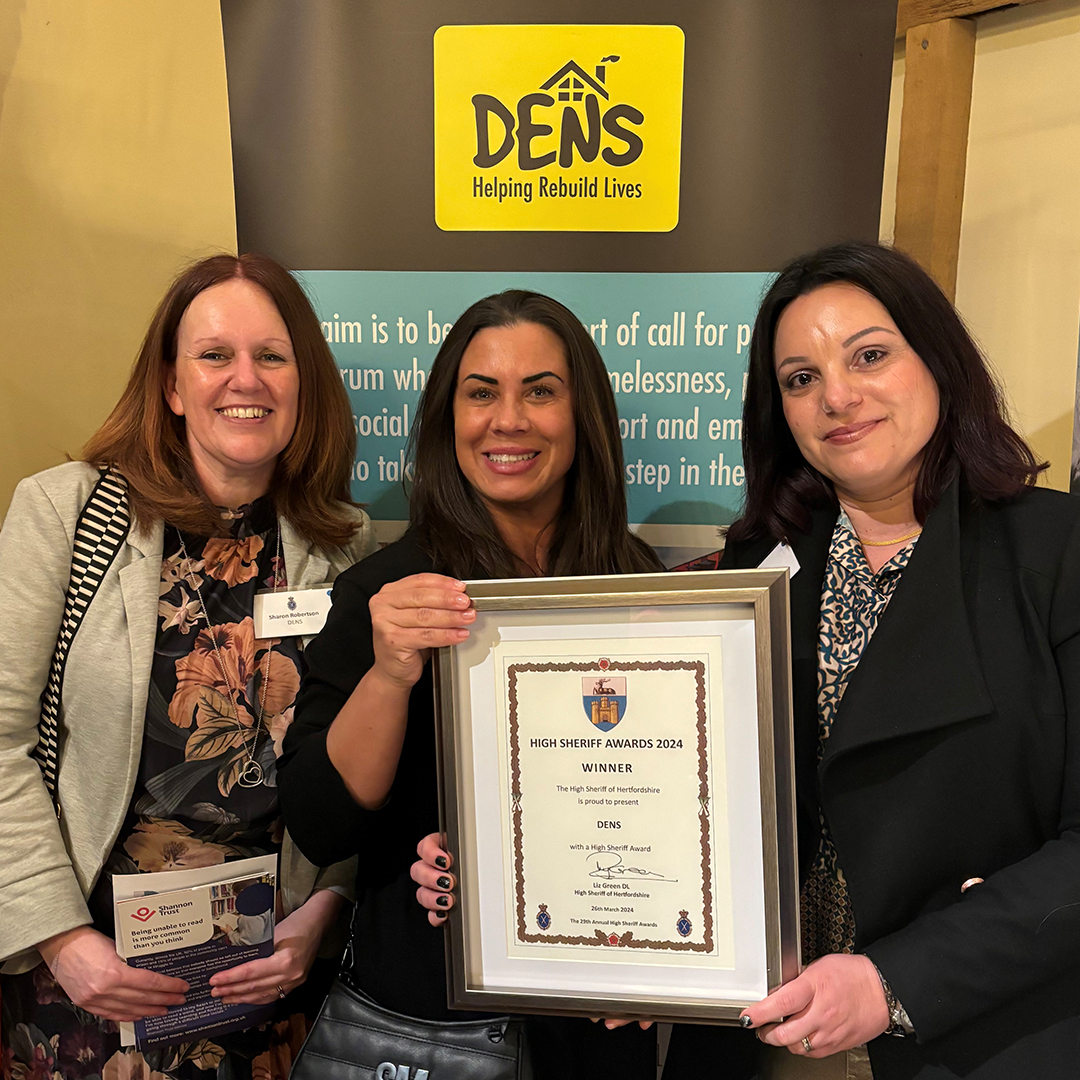 We are so proud to have won a Hertfordshire High Sheriff Award for our achievements in supporting local people experiencing homelessness 💛 Thank you @HertsCommunityF for hosting a wonderful evening ✨