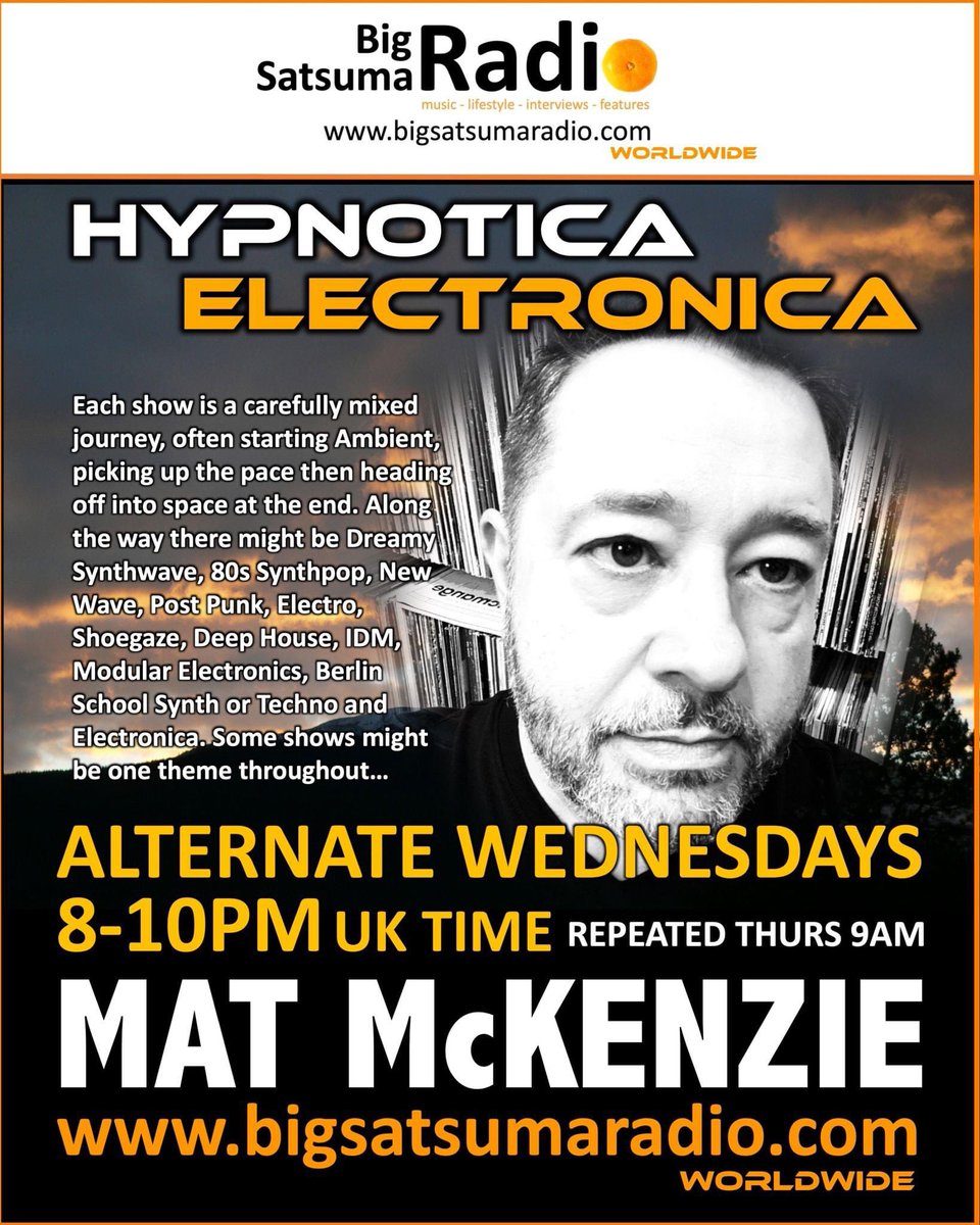 💥 Don't forget Tonight's HYPNOTICA ELECTRONICA starts soon! 8Pm UK on @bigsatsumaradio :-) Bringing you 2 Hours of Exceptional #electronicmusic 🎹 that will make your ears happy :-) Think it's my Fave Show of the Year so Far! #synth #idm #dreampop #techno #ambient #synthwave