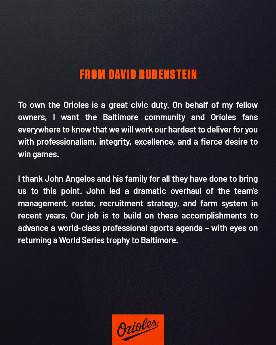 Orioles's tweet photo. From @DM_Rubenstein: https://t.co/wRADPstamv