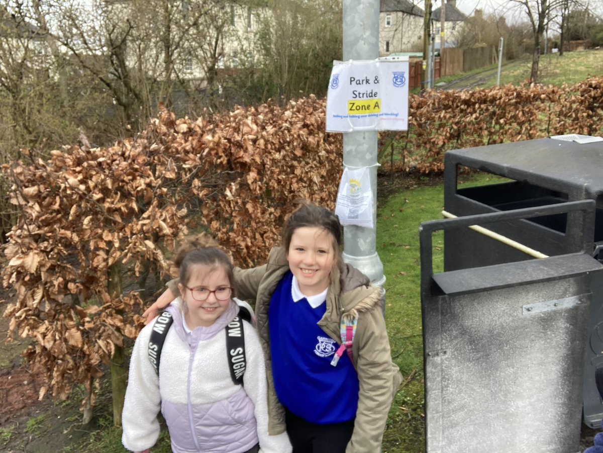 daveslate's tweet photo. On the way home Weds, park and stride for S as usual, M walking back home (and bonus pupil in background of the distant one!) One day to go! #marchintospring @GartcoshPS  @jennixfer15 @clanearl https://t.co/ipvpuDR8pw