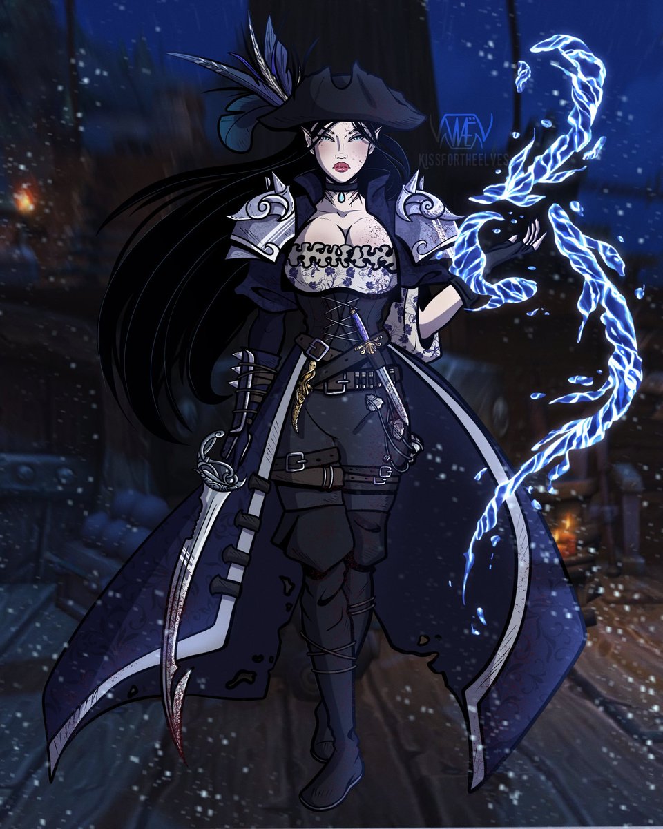 kissfortheelves's tweet photo. Born of salt and wind, her heart untamed. With every wave that crashes, she finds her home.

Feared by sailors and revered by the waves, in her gaze, the storm's fury rages deep.

For she is the daughter of the storm, a pirate queen.
#tagalaine https://t.co/hZaMX2Nc7i