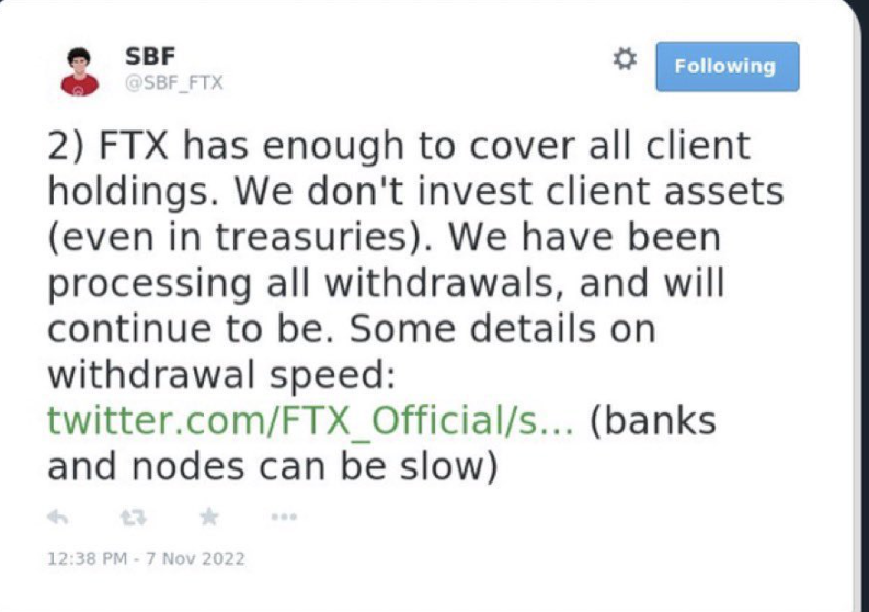 ShiryuCrypto's tweet photo. Watch out crypto boys #crypto #kucoin #ftx #BTC 

Despite Kucoin's tweet about the funds held by the exchcange, you are not safe from a total lock up of the funds, it is still complicated to withdraw large amounts 

And remember that SBF tweeted this 4 days before the crash ^^ https://t.co/x684lZ4b2v